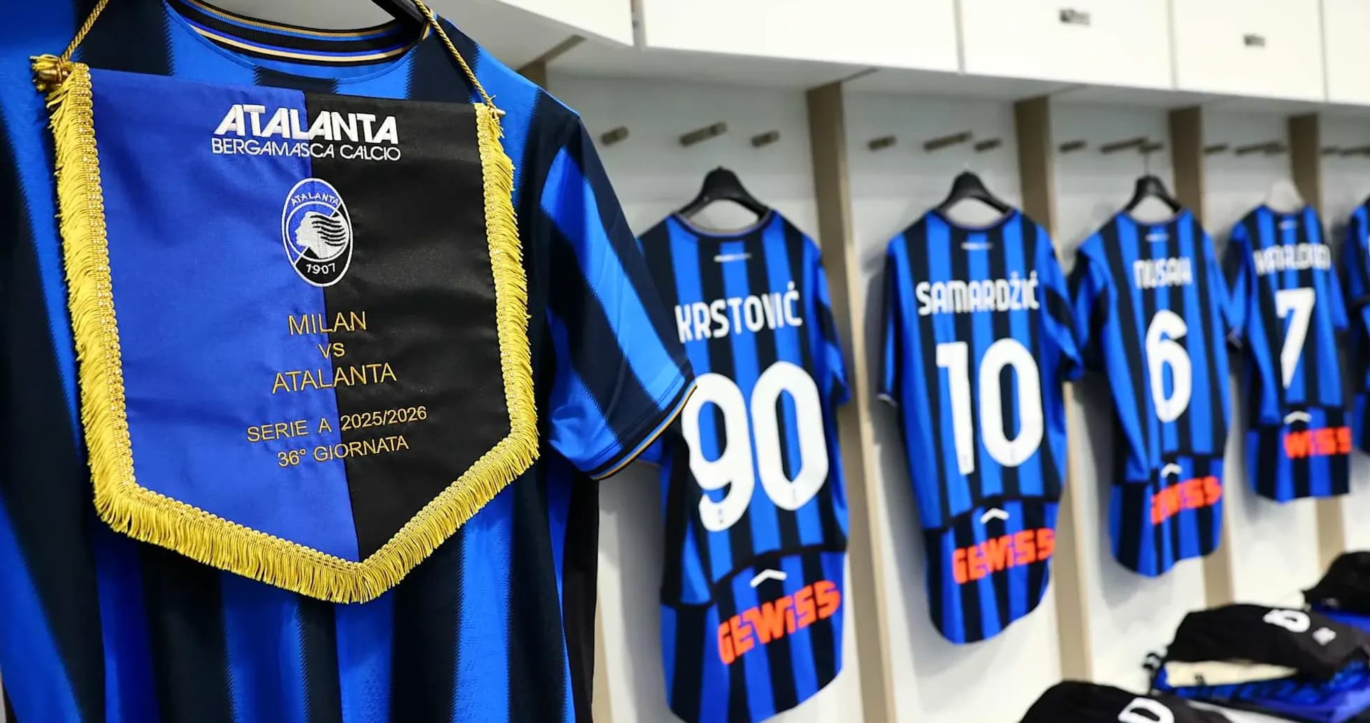 Atalanta jerseys displayed before Milan match Atalanta jerseys displayed before Milan match
