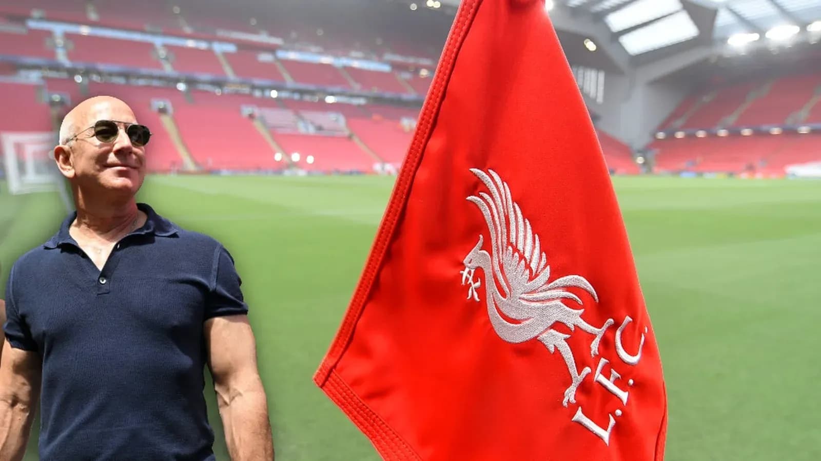 Person beside Liverpool FC corner flag at stadium Person beside Liverpool FC corner flag at stadium
