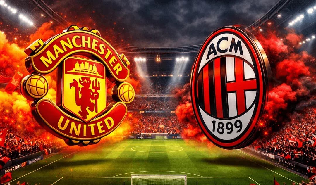 Logos of Manchester United and AC Milan displayed Logos of Manchester United and AC Milan displayed