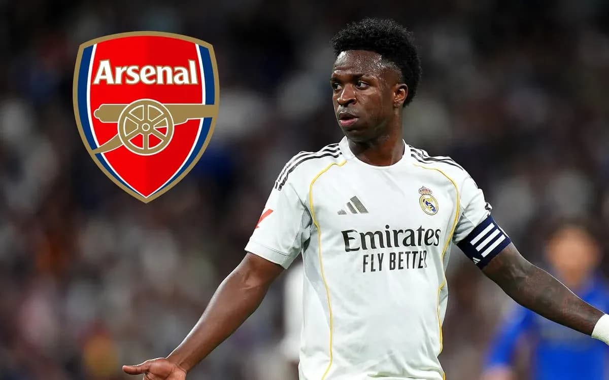 Player in Real Madrid kit with Arsenal logo overlay Player in Real Madrid kit with Arsenal logo overlay