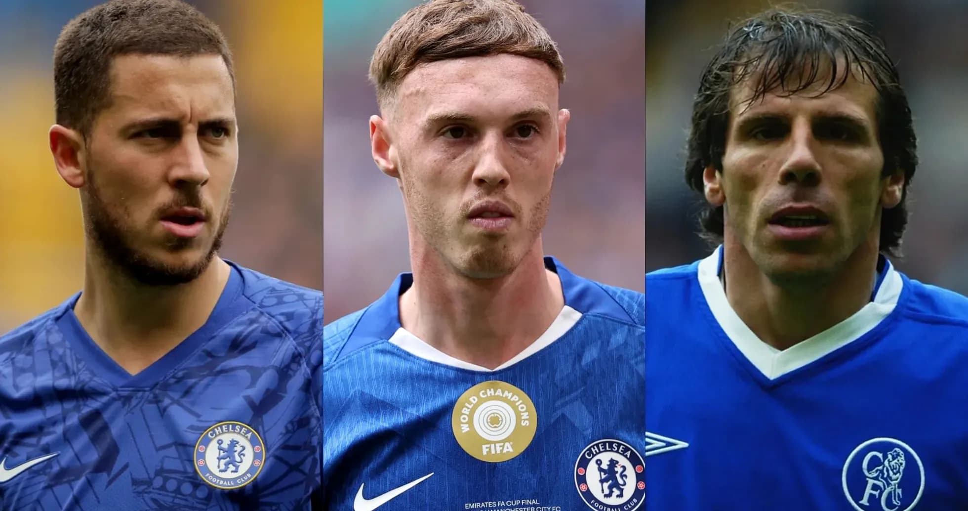 Three Chelsea players in blue kits during match Three Chelsea players in blue kits during match