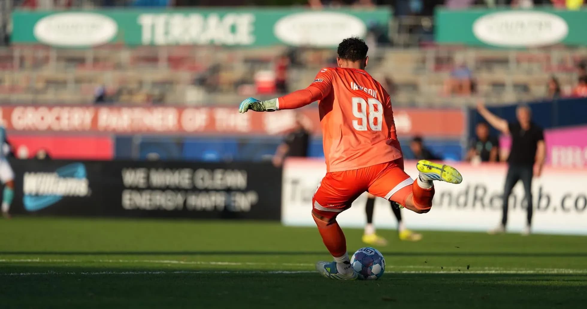 Goalkeeper preparing to kick the ball Goalkeeper preparing to kick the ball