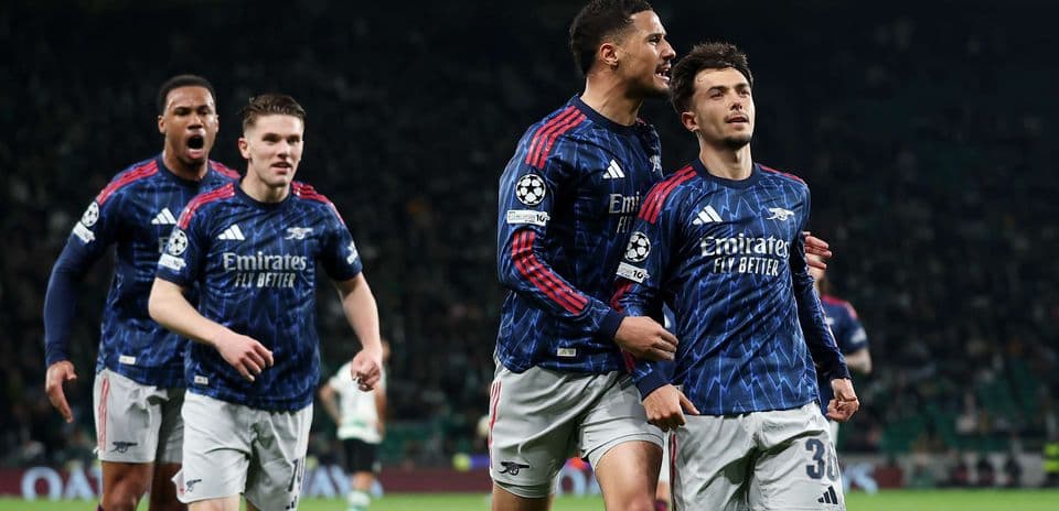 Arsenal players celebrating a goal during match Arsenal players celebrating a goal during match