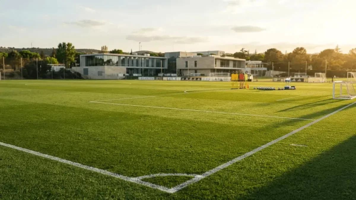 Training pitch with cones and balls set up Training pitch with cones and balls set up