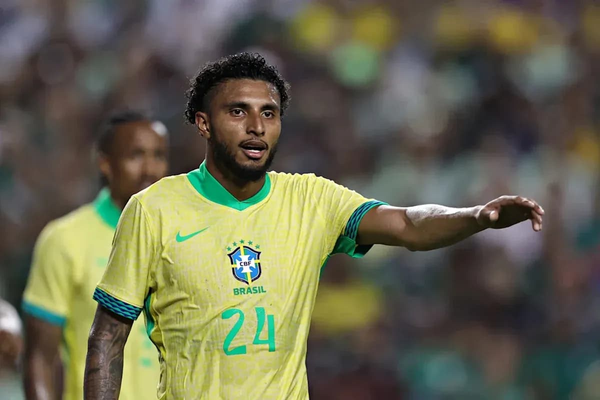 Brazilian player directing teammates during match Brazilian player directing teammates during match