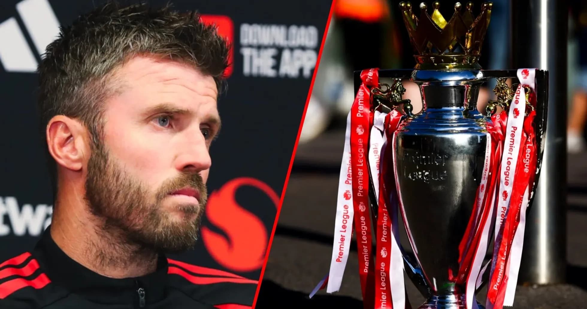 Player at press conference next to Premier League trophy Player at press conference next to Premier League trophy