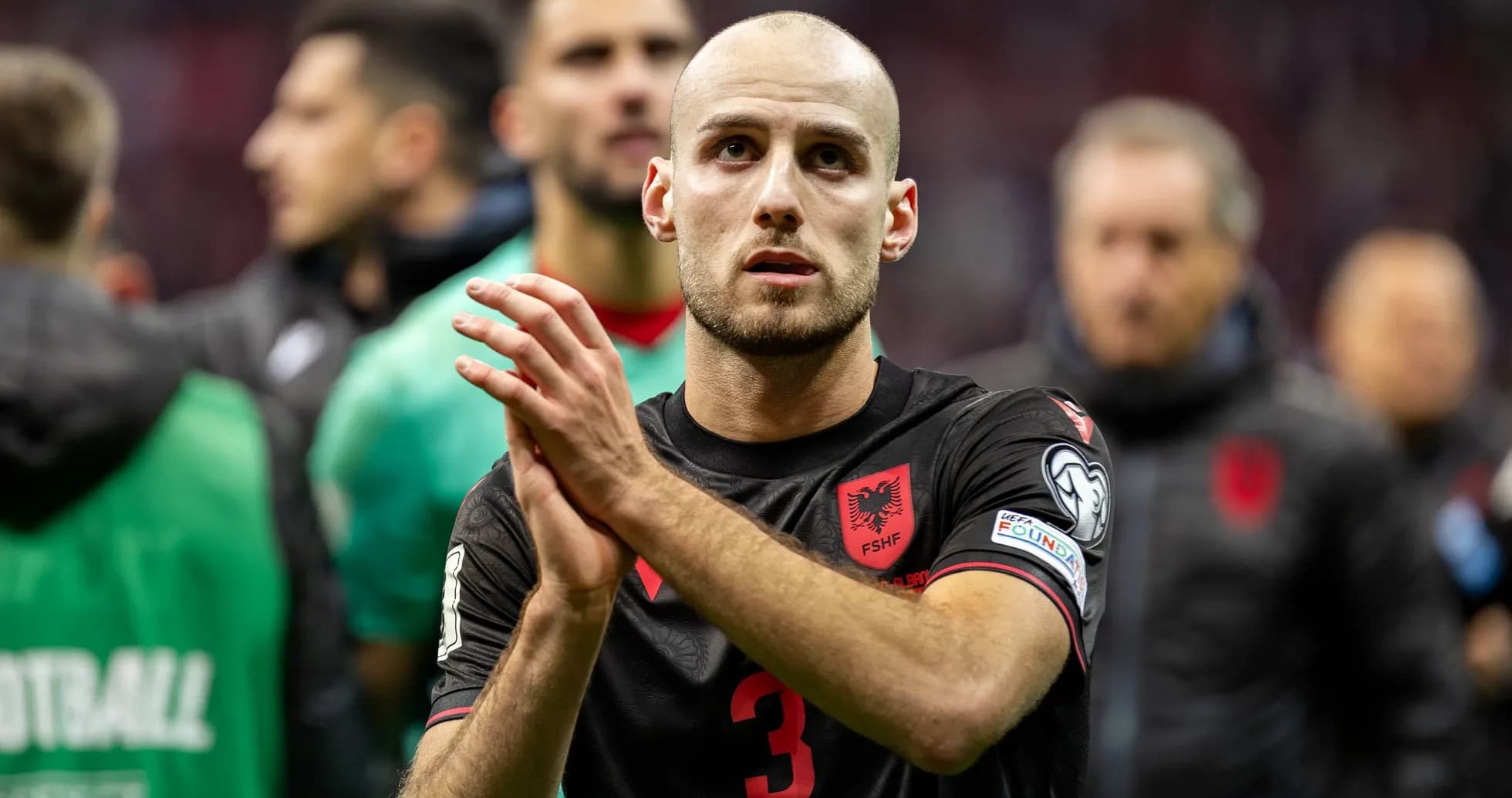 Albanian player applauding after a match Albanian player applauding after a match