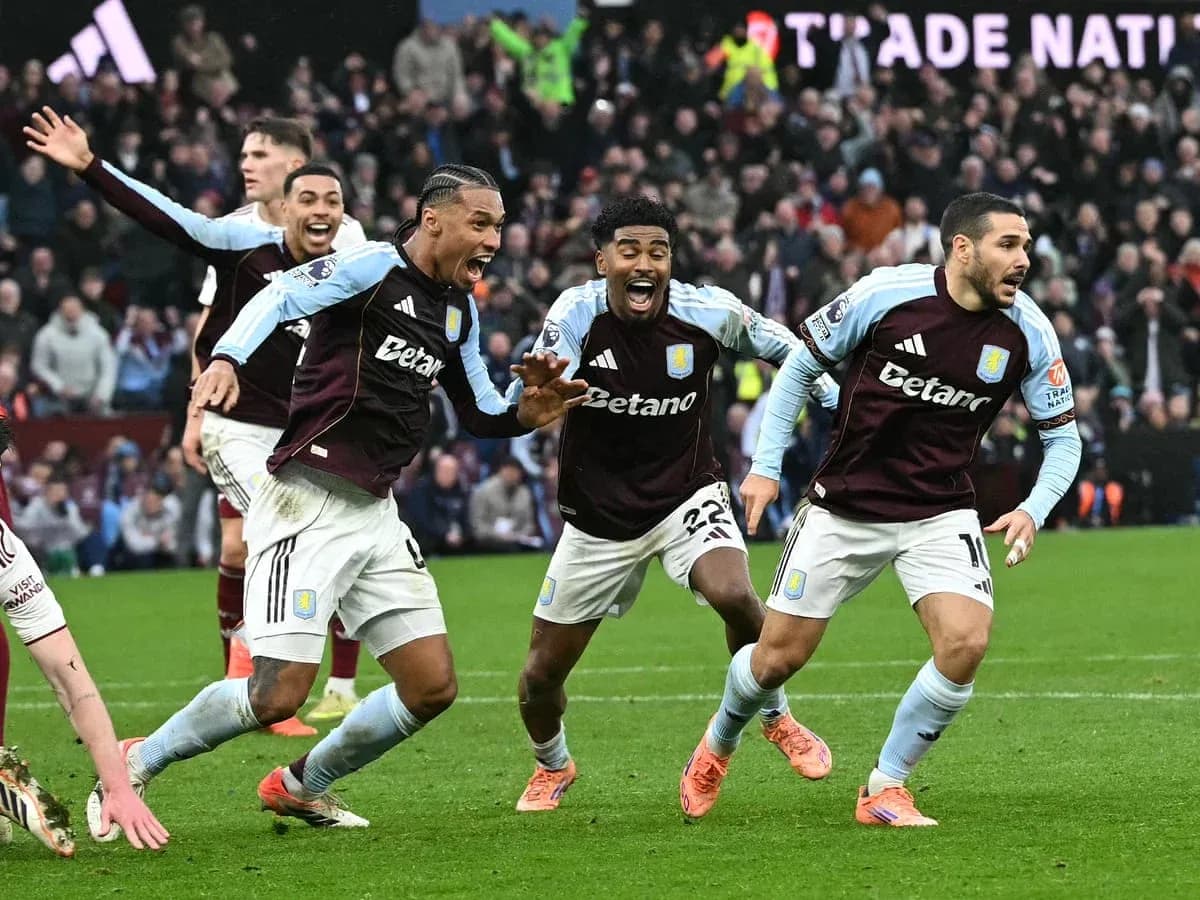 Aston Villa players celebrating a goal Aston Villa players celebrating a goal