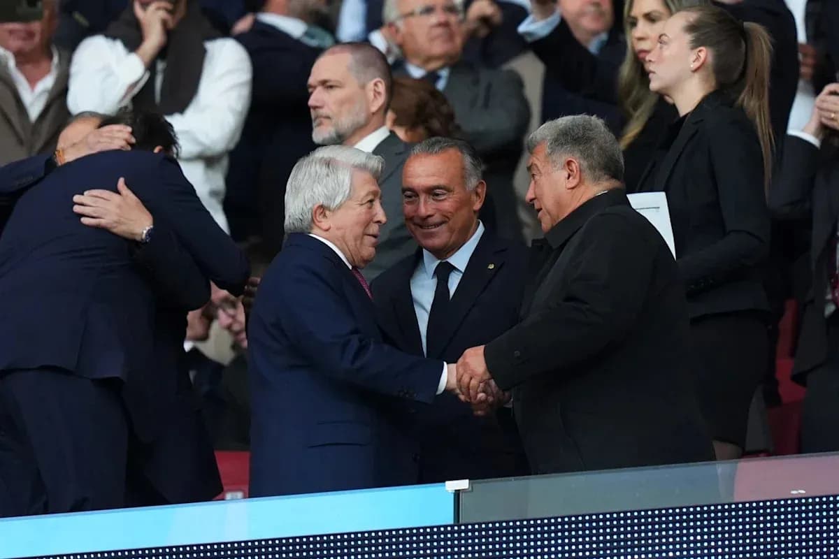 Three men shaking hands in a crowded venue Three men shaking hands in a crowded venue
