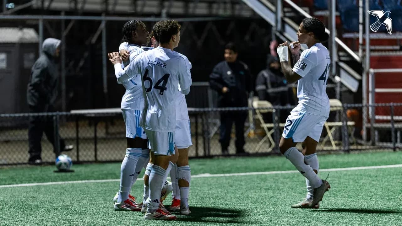 Players celebrating a goal during MLS Next Pro match Players celebrating a goal during MLS Next Pro match