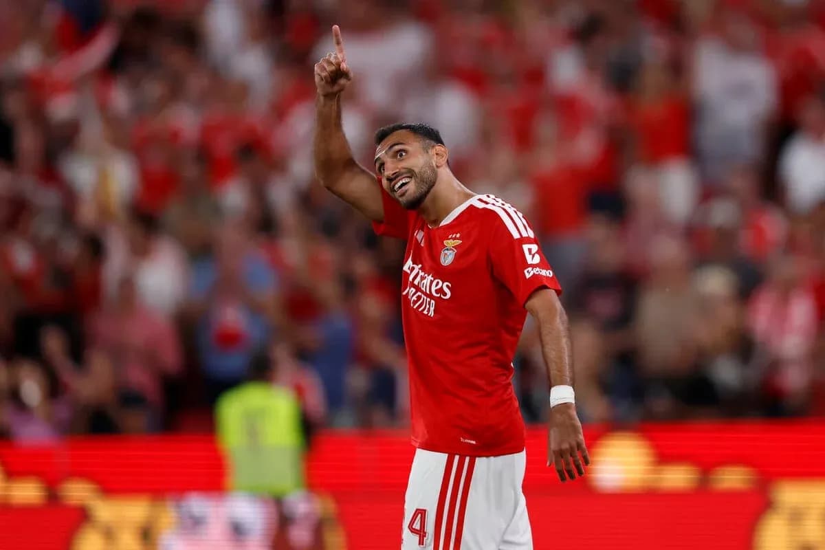 Benfica player celebrating goal during match Benfica player celebrating goal during match