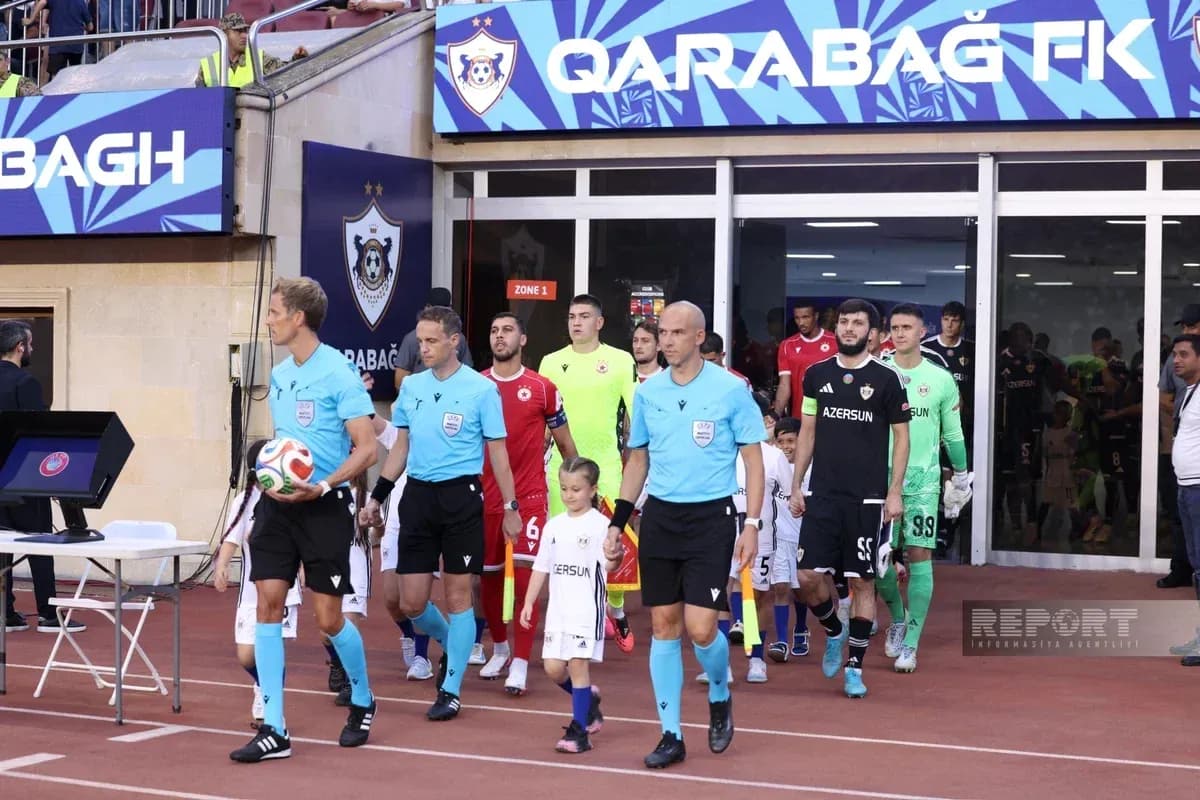 Teams entering the pitch for Qarabag vs CSKA Sofia Teams entering the pitch for Qarabag vs CSKA Sofia