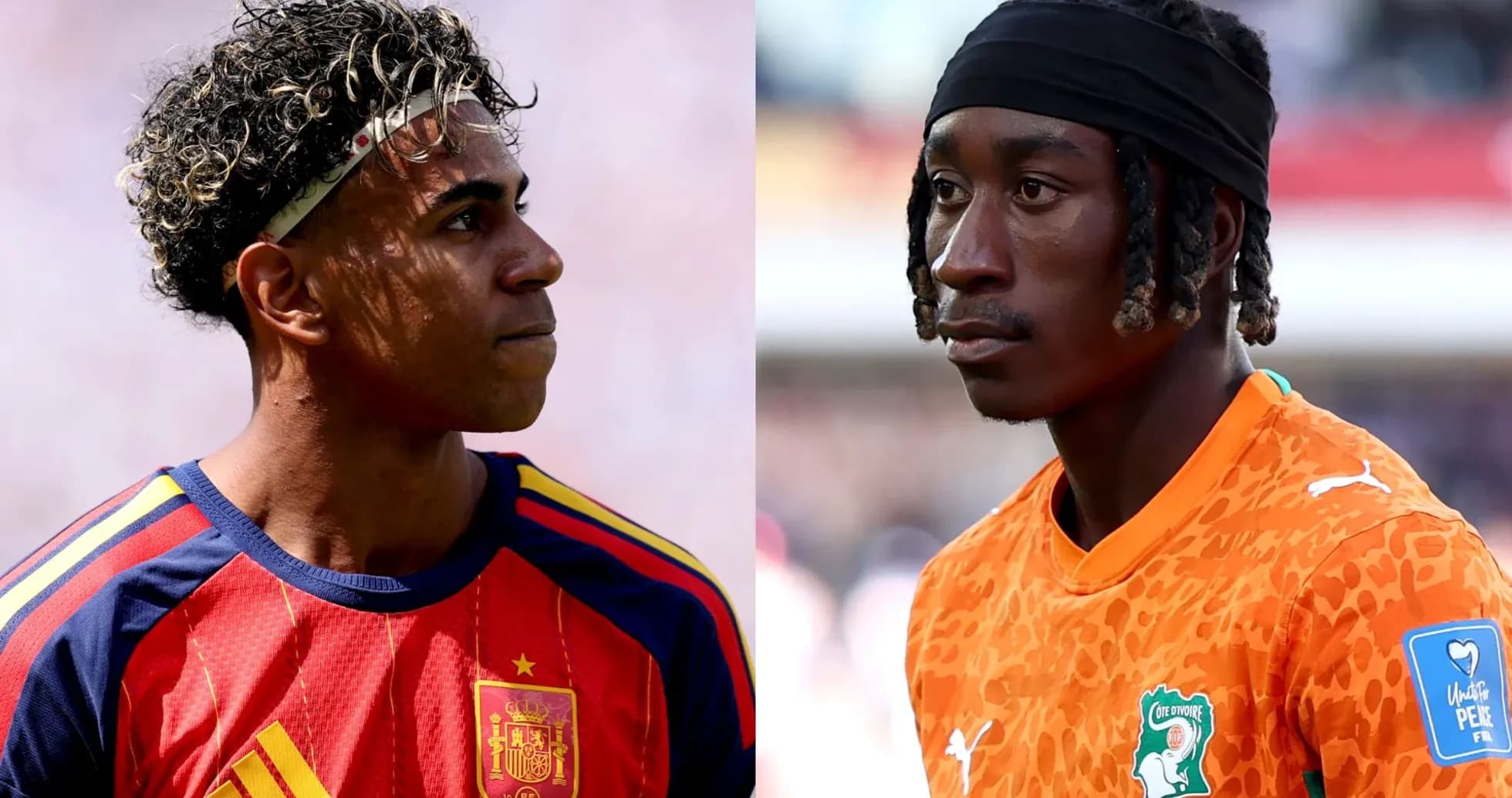 Two football players in national team jerseys Two football players in national team jerseys