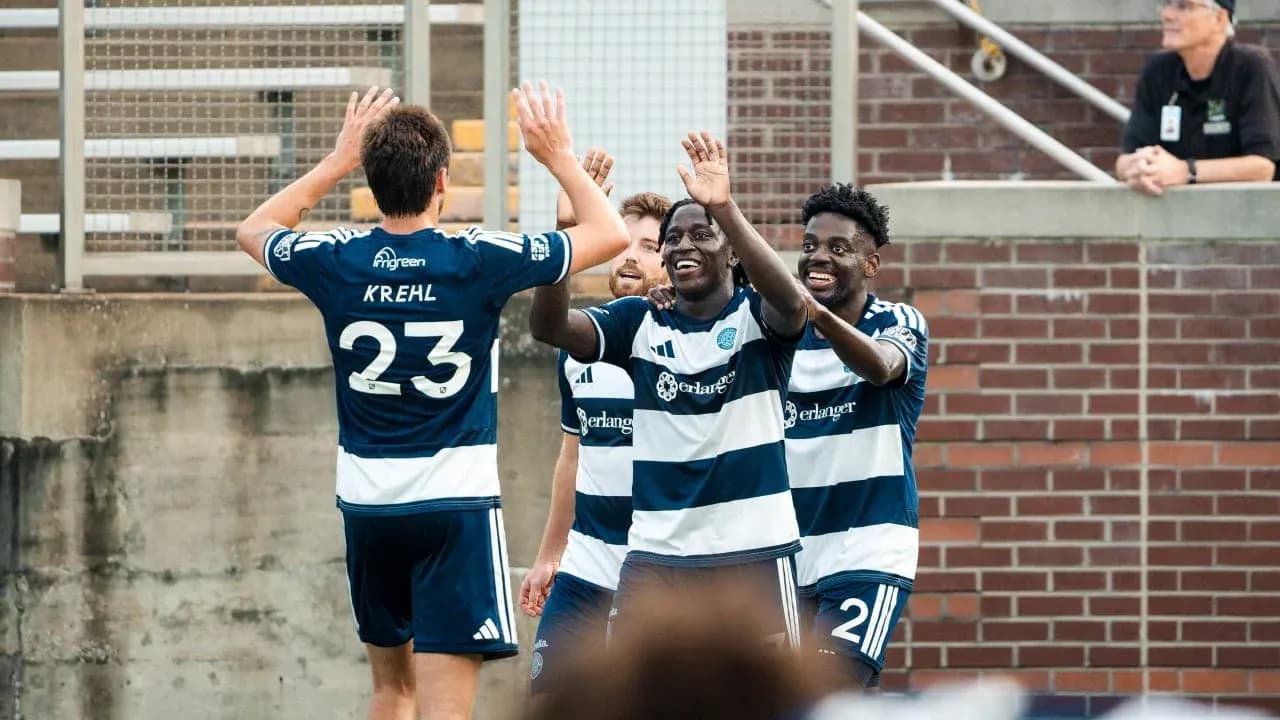 Chattanooga players celebrating a goal Chattanooga players celebrating a goal