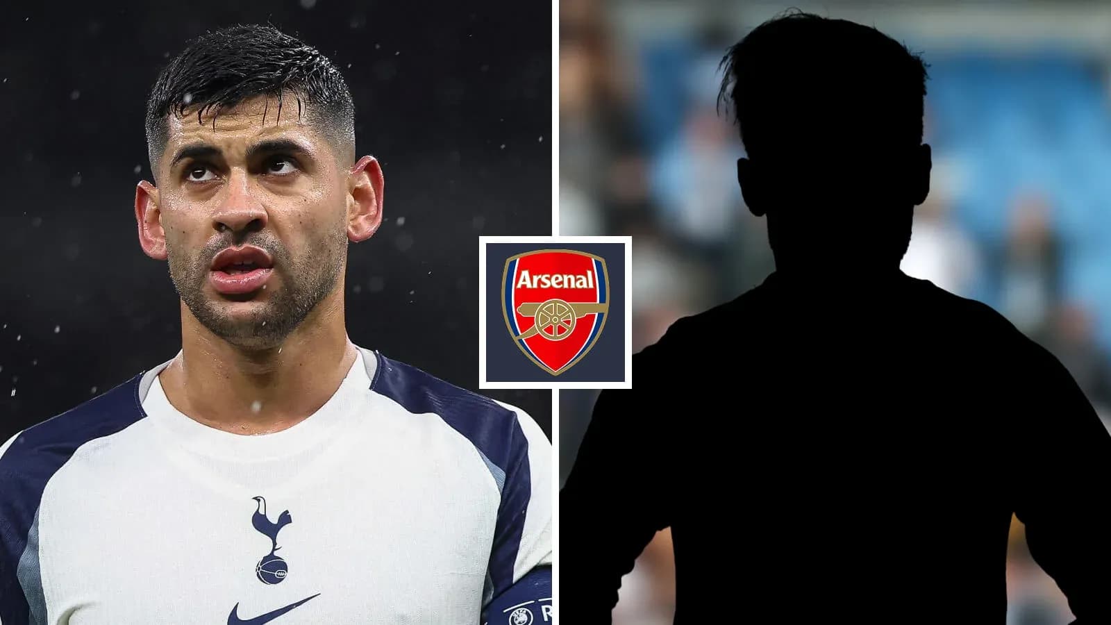 Player from Tottenham next to Arsenal logo Player from Tottenham next to Arsenal logo