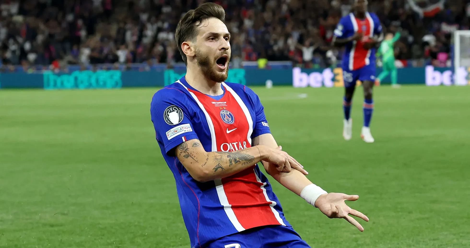 Player celebrating after scoring a goal for PSG Player celebrating after scoring a goal for PSG