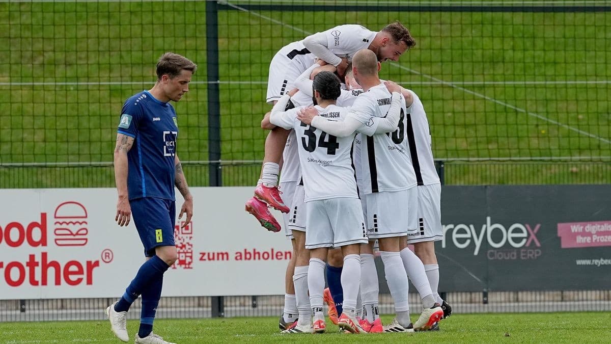 Players celebrating a goal during Oberliga match Players celebrating a goal during Oberliga match
