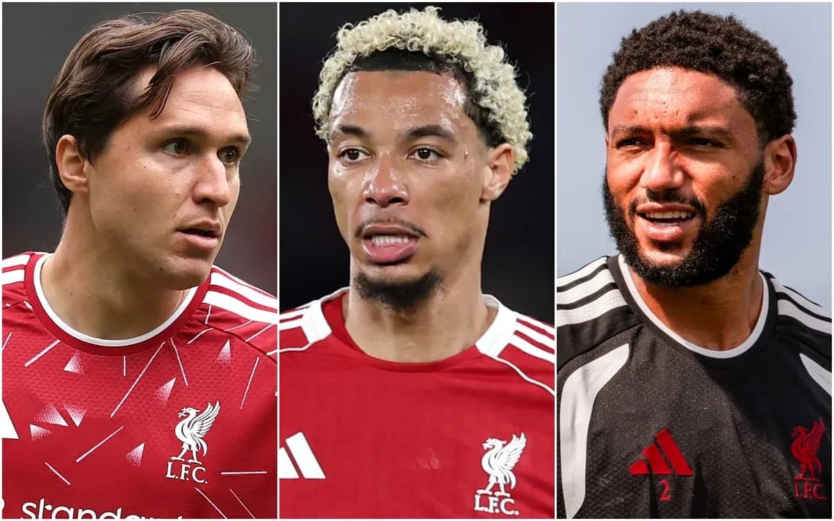 Three Liverpool FC players in team jerseys Three Liverpool FC players in team jerseys