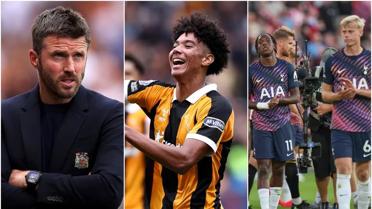 Manager, player celebrating, and Tottenham players on field Manager, player celebrating, and Tottenham players on field