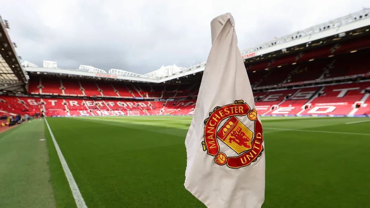 Corner flag with Manchester United logo at Old Trafford Corner flag with Manchester United logo at Old Trafford