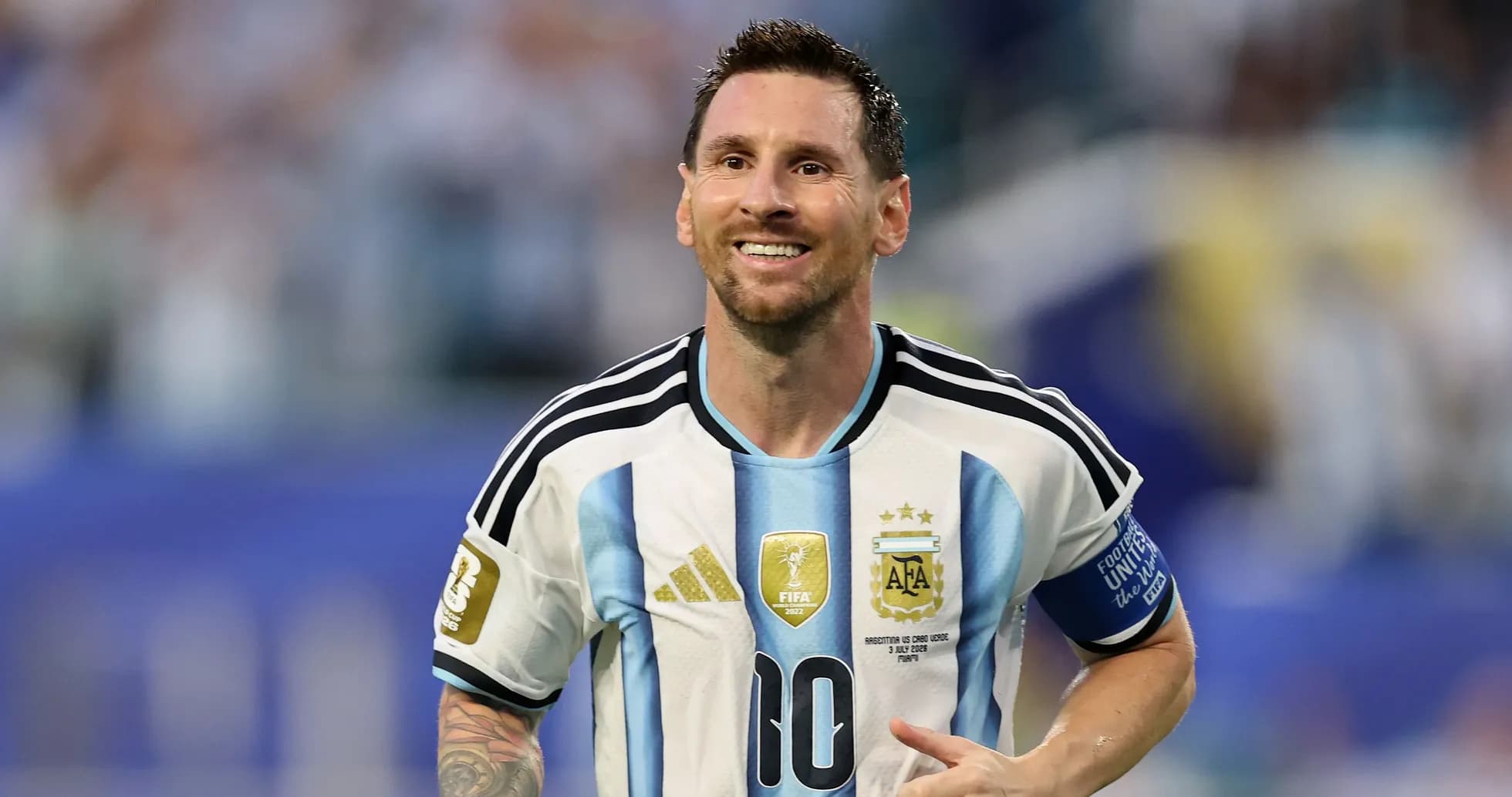 Player celebrating in Argentina national team jersey Player celebrating in Argentina national team jersey