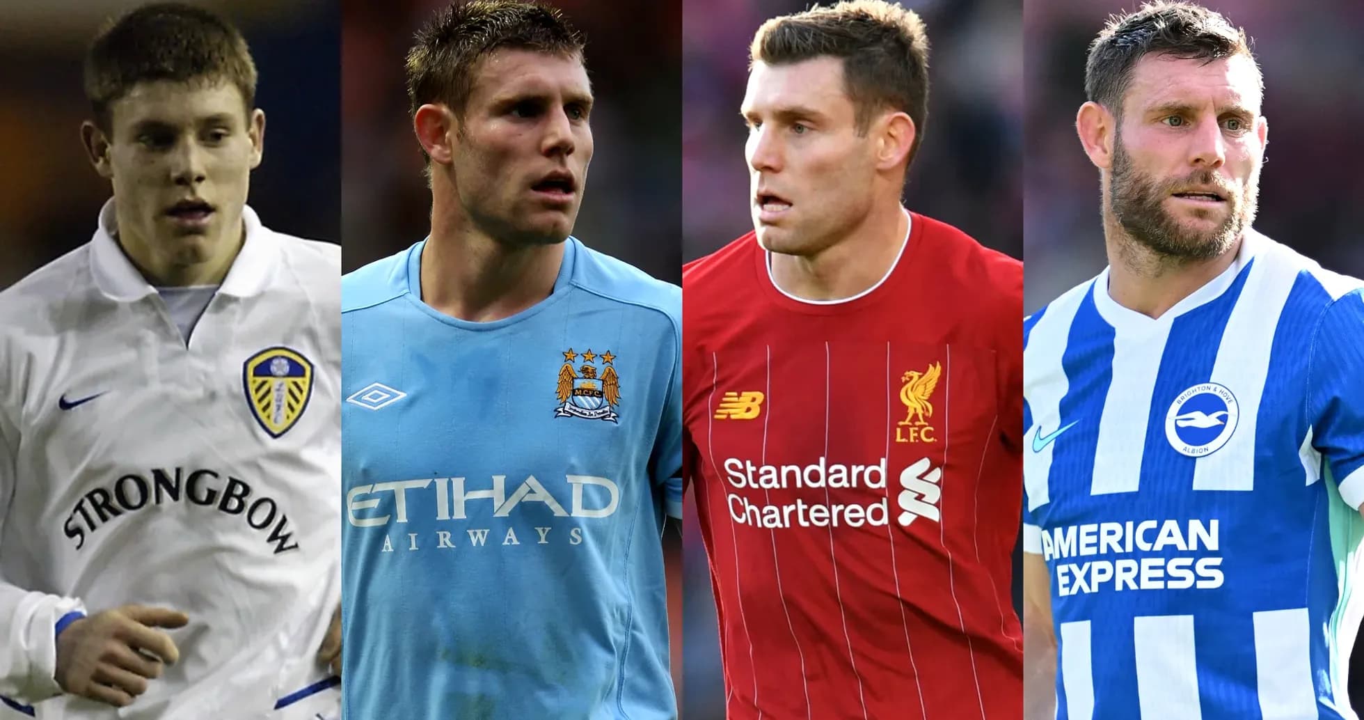 Four football players in club jerseys from different teams Four football players in club jerseys from different teams