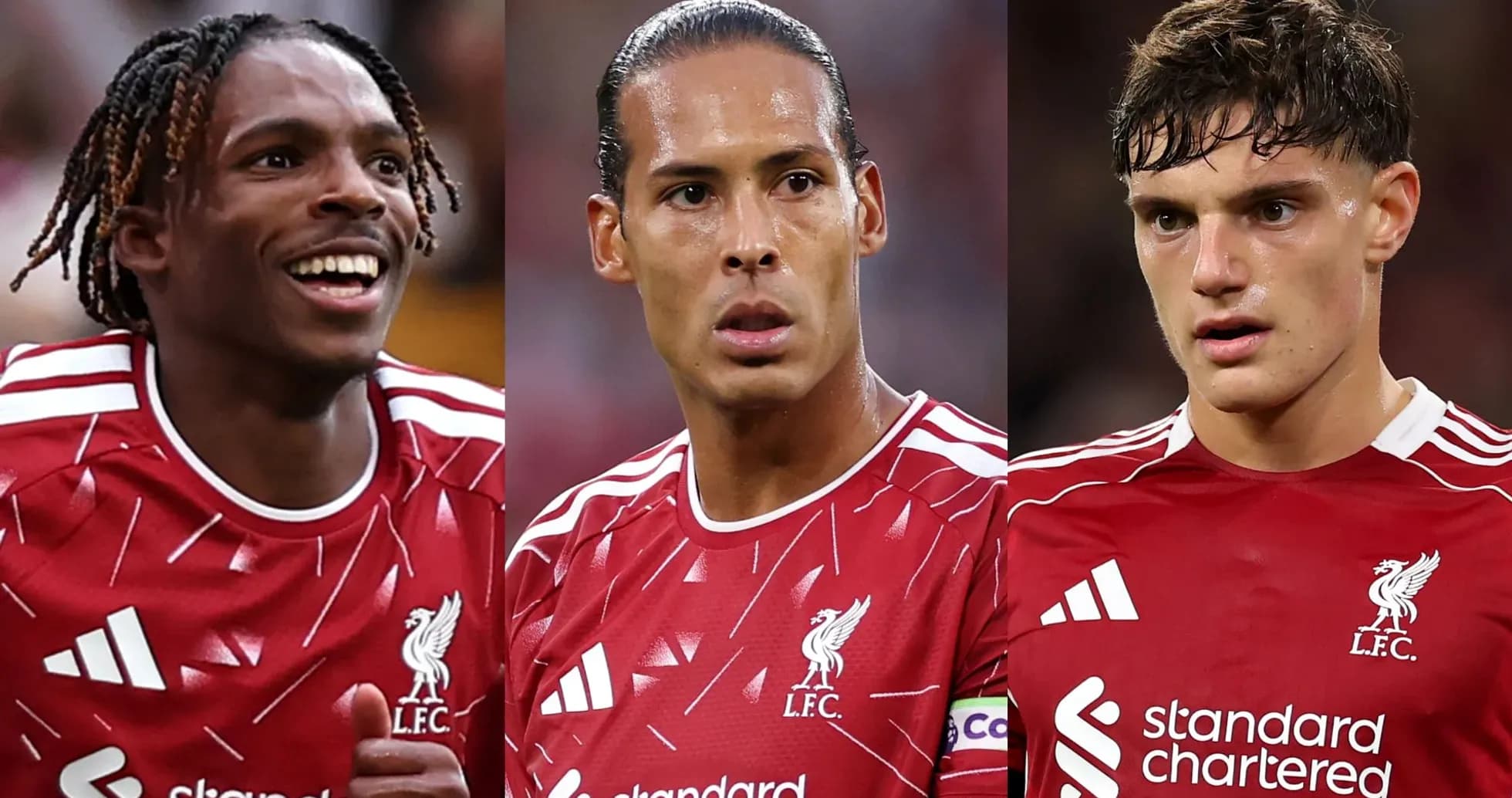 Three Liverpool players in red jerseys during match Three Liverpool players in red jerseys during match