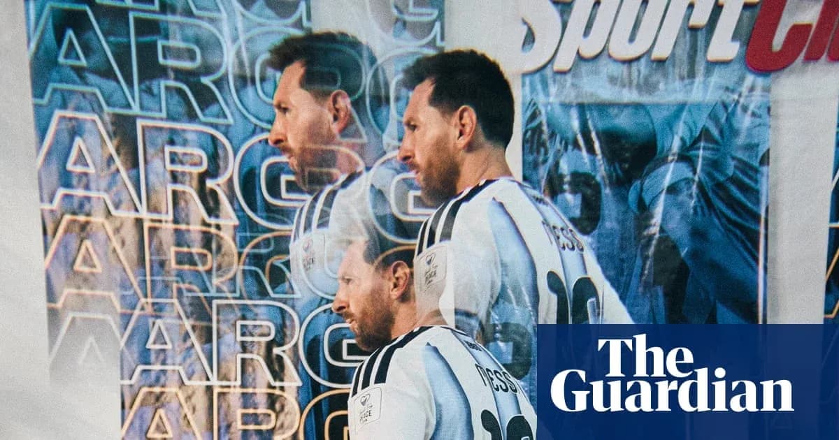 Lionel Messi in Argentina jersey against backdrop Lionel Messi in Argentina jersey against backdrop