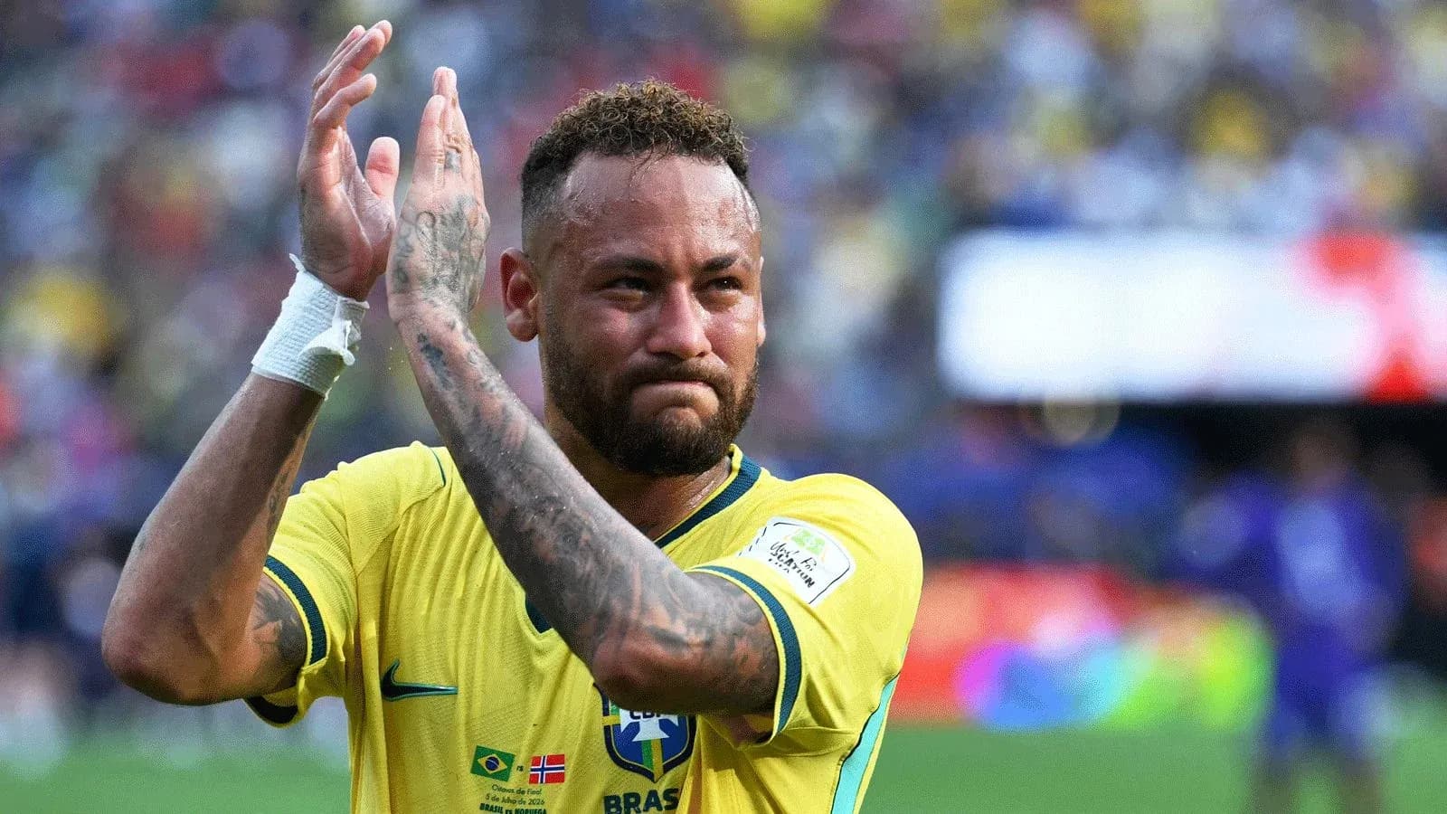 Player applauding fans after match wearing Brazil jersey Player applauding fans after match wearing Brazil jersey