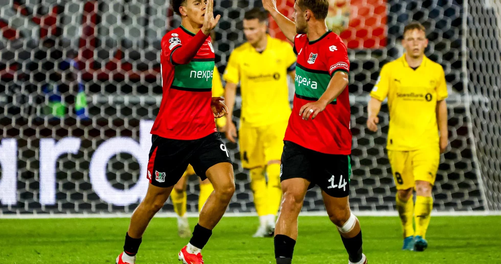 NEC Nijmegen players celebrating a goal NEC Nijmegen players celebrating a goal