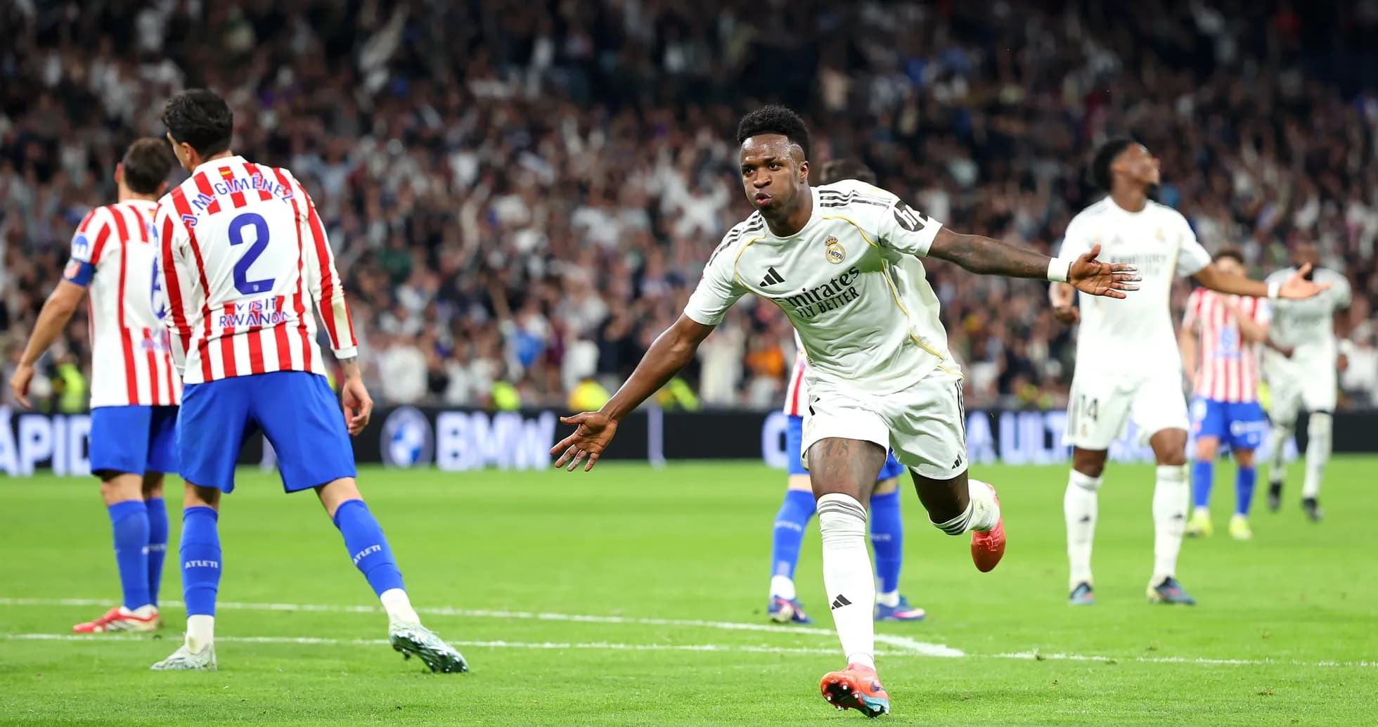 Vinicius Jr celebrating goal during Madrid derby Vinicius Jr celebrating goal during Madrid derby