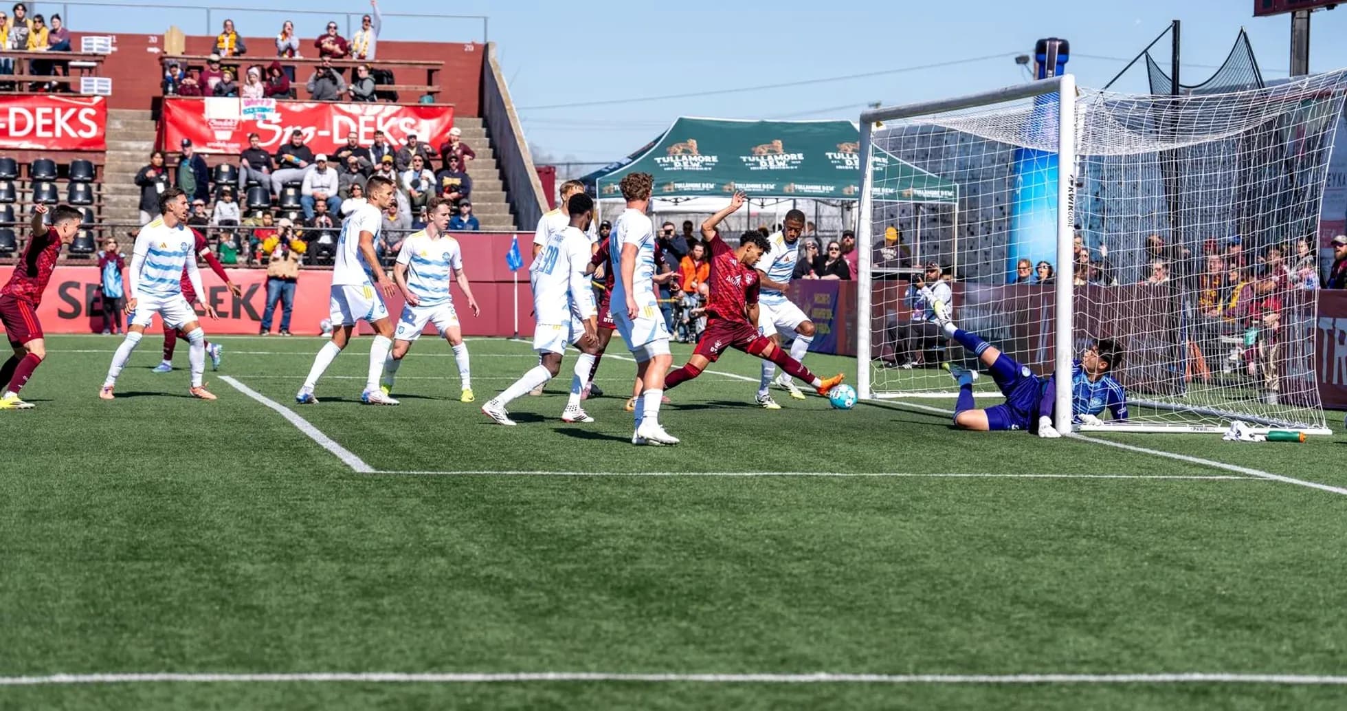Goal attempt during Sporting JAX vs Detroit City match Goal attempt during Sporting JAX vs Detroit City match