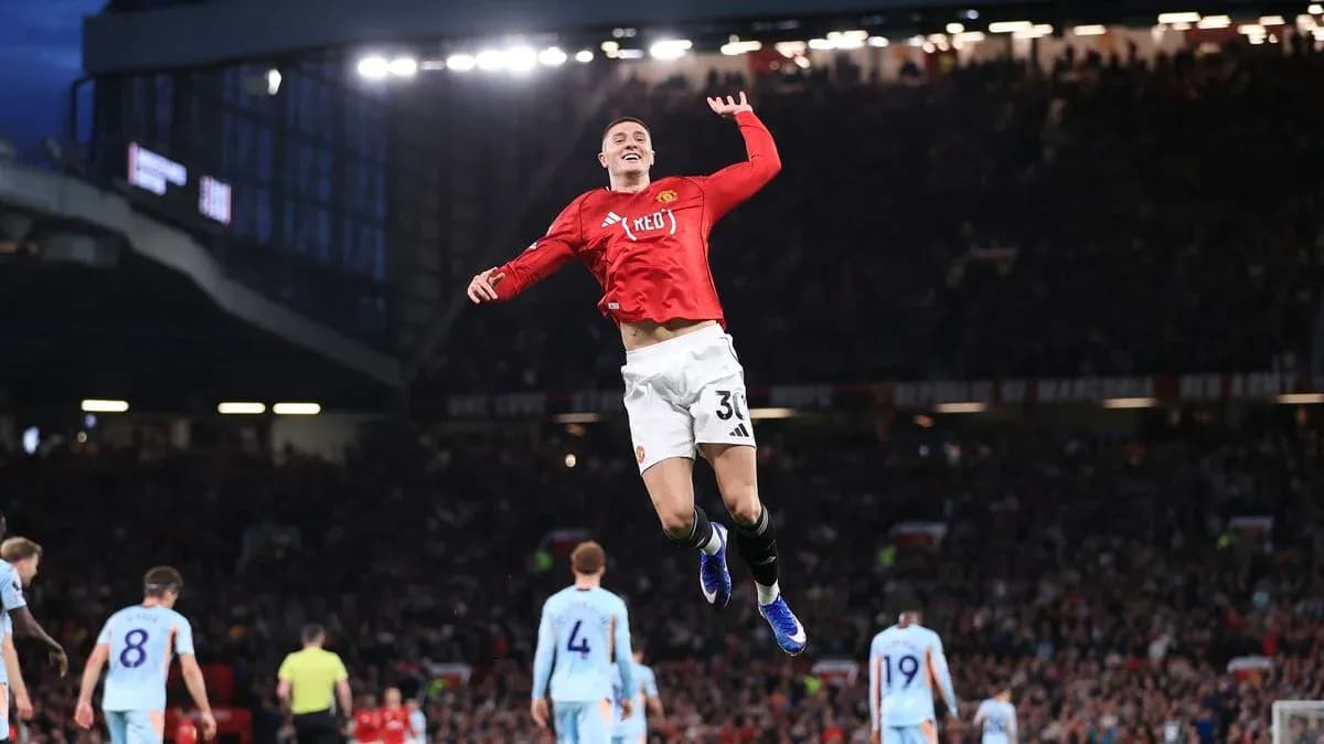 Manchester United player celebrating a goal at Old Trafford Manchester United player celebrating a goal at Old Trafford