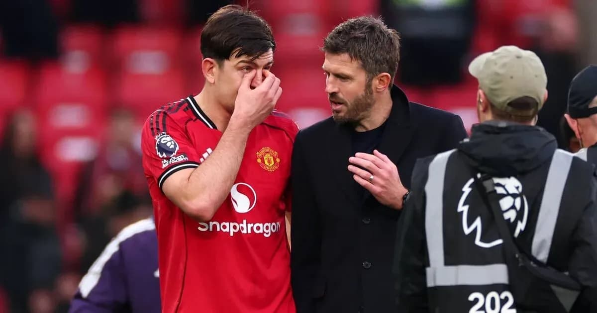 Harry Maguire speaking with Michael Carrick after match Harry Maguire speaking with Michael Carrick after match