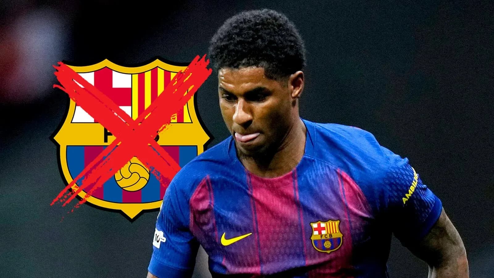 Player in Barcelona kit with crossed-out logo Player in Barcelona kit with crossed-out logo