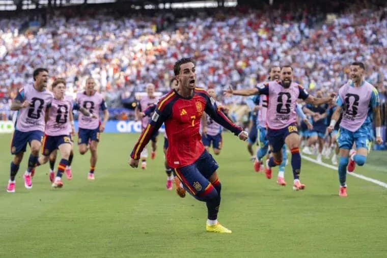 Spain players celebrating a goal during match Spain players celebrating a goal during match