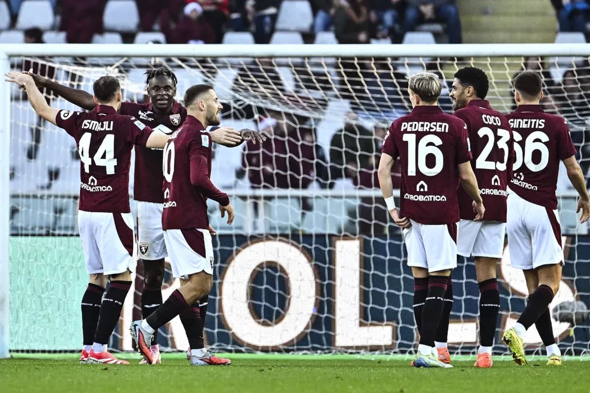 Torino players celebrating a goal during match Torino players celebrating a goal during match
