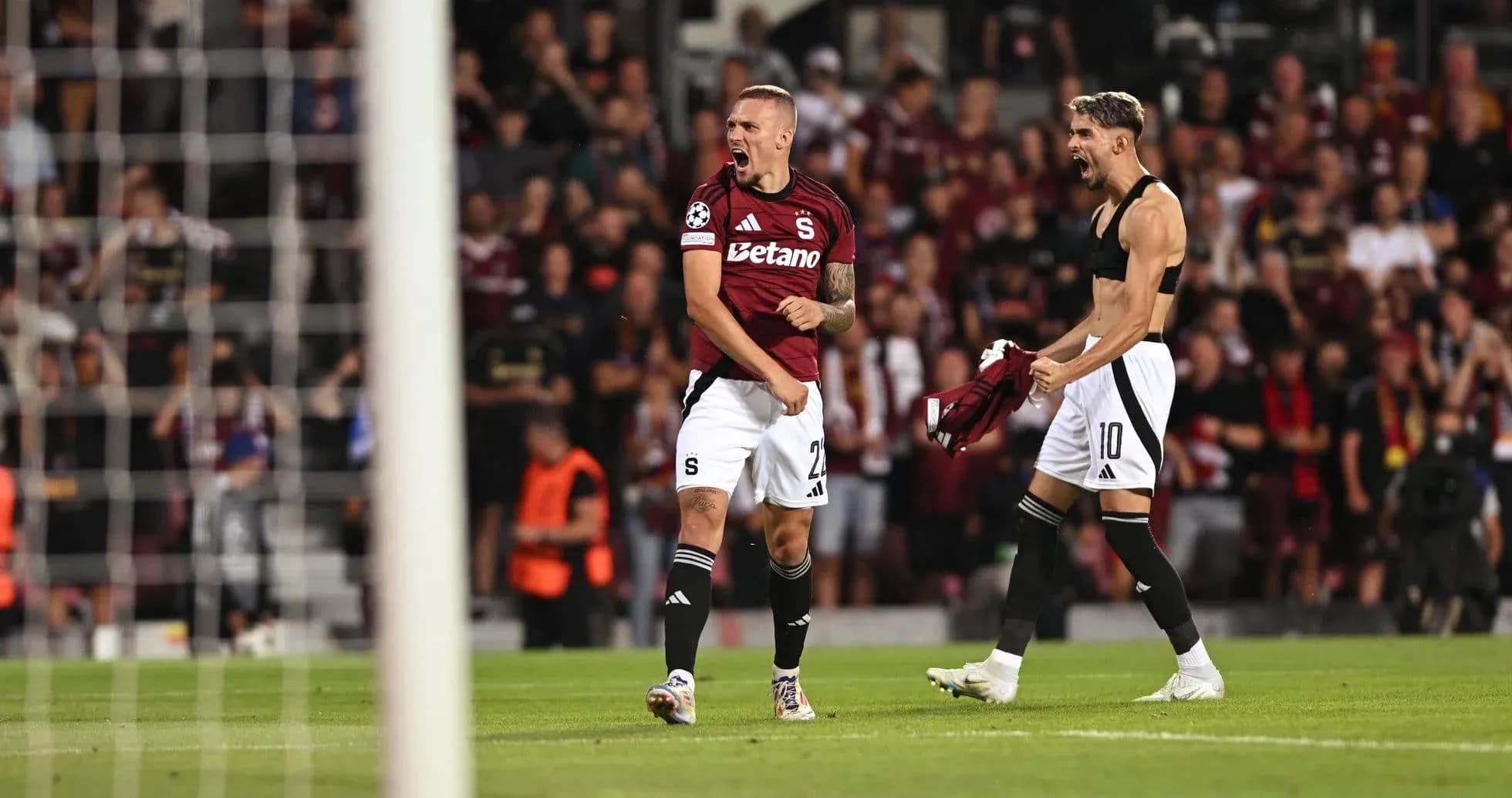 Sparta Praha players celebrating during UEFA match Sparta Praha players celebrating during UEFA match