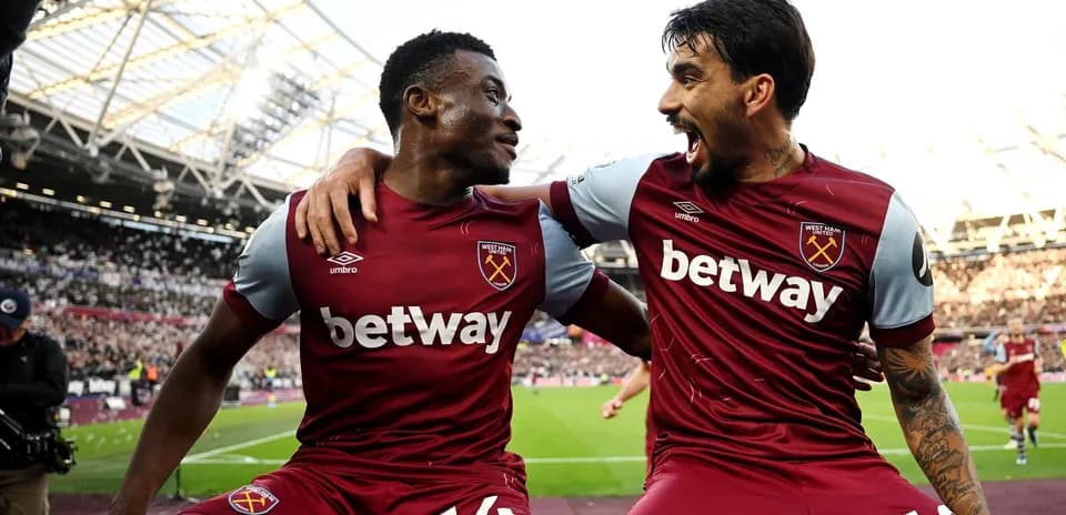 West Ham players celebrating a goal during match West Ham players celebrating a goal during match