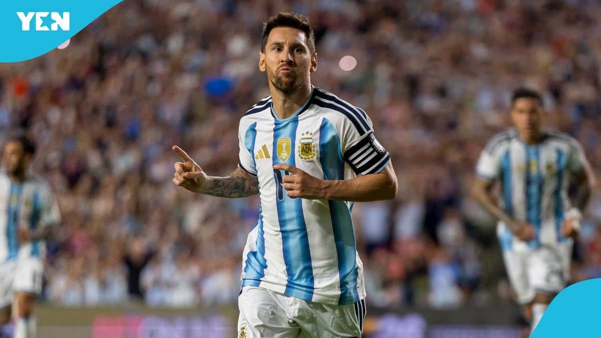 Lionel Messi celebrating a goal for Argentina Lionel Messi celebrating a goal for Argentina