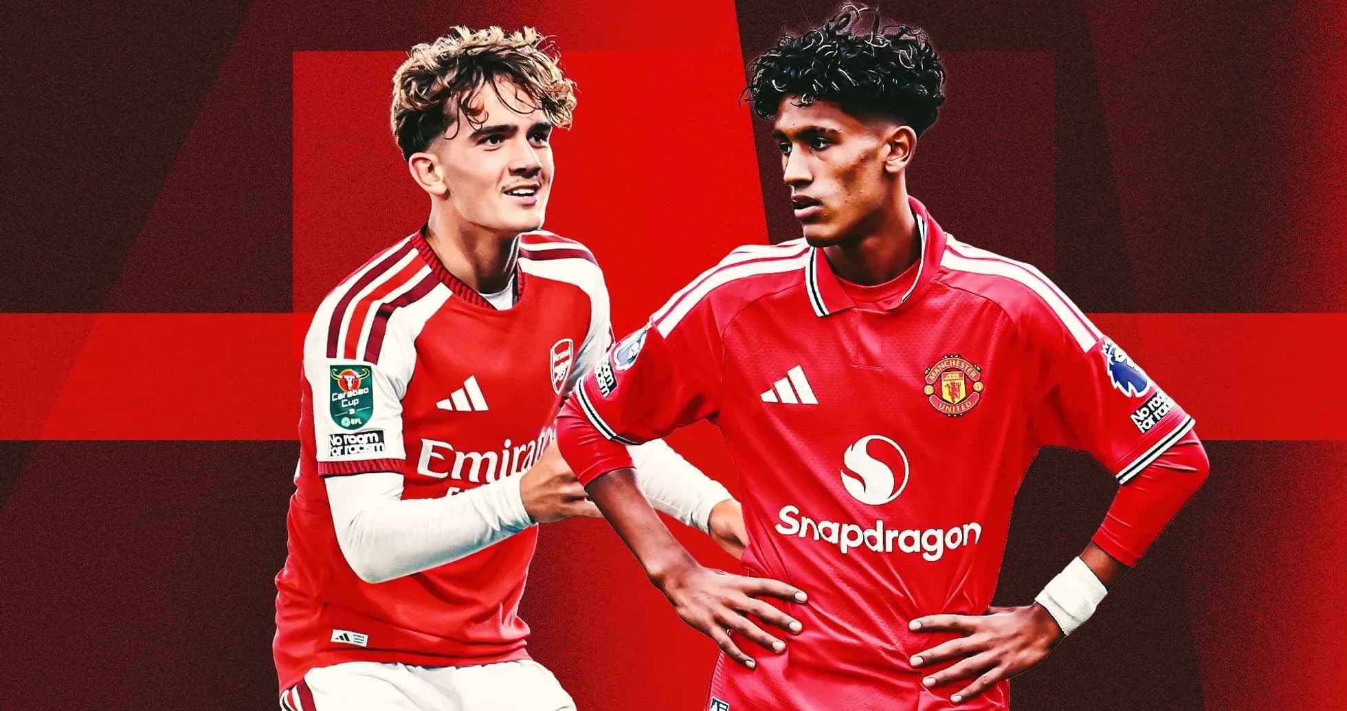 Two young football players in club jerseys Two young football players in club jerseys