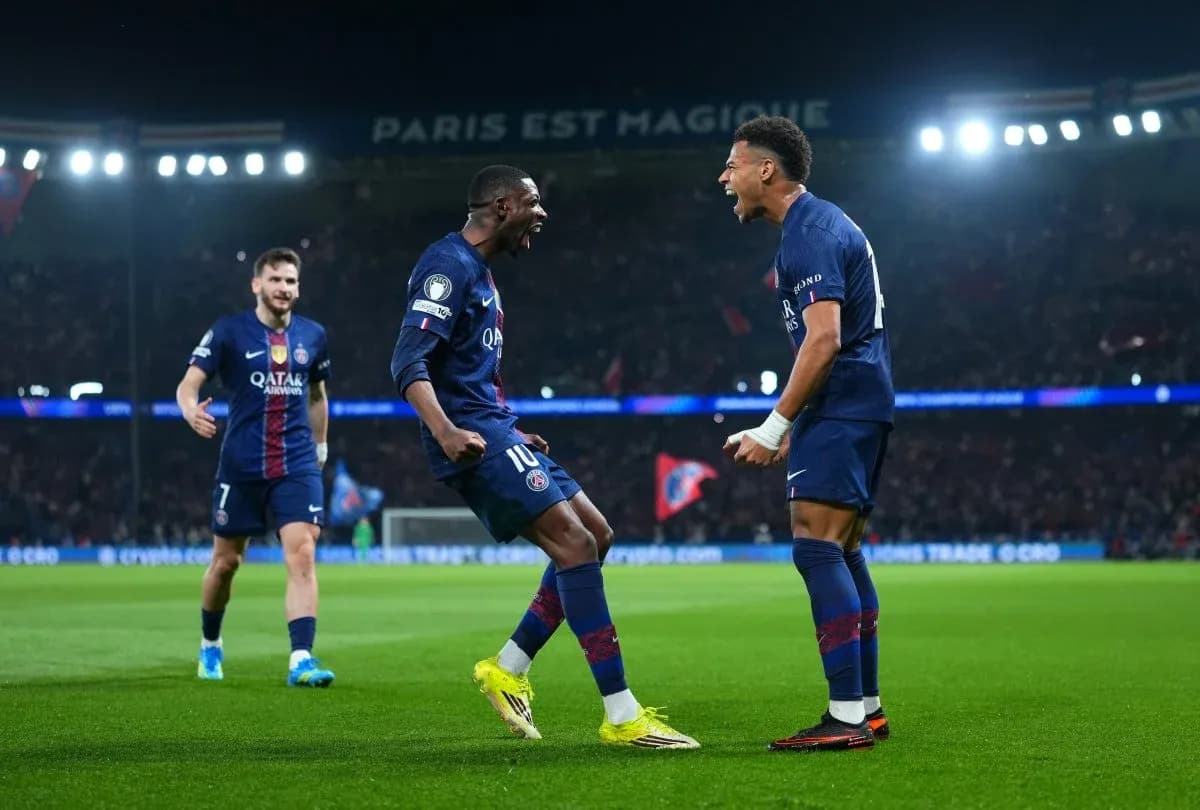 PSG players celebrating a goal during match PSG players celebrating a goal during match