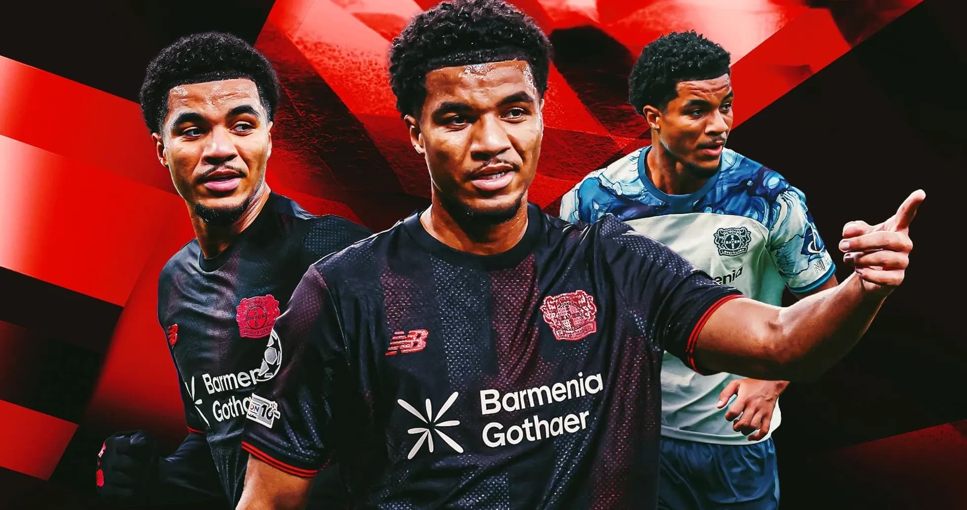 Player in Bayer Leverkusen kit with red background Player in Bayer Leverkusen kit with red background