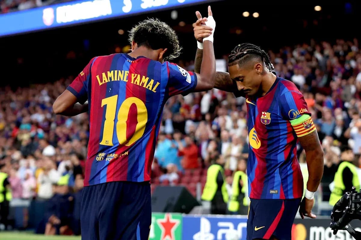 Lamine Yamal celebrating with teammate during match Lamine Yamal celebrating with teammate during match