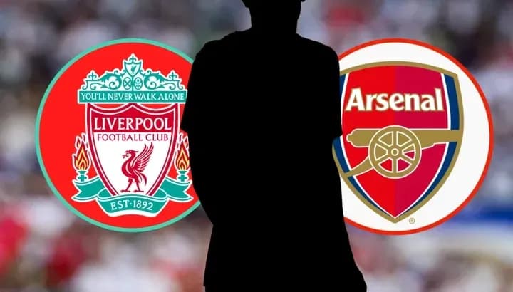 Silhouette of a player with club logos of Liverpool and Arsenal Silhouette of a player with club logos of Liverpool and Arsenal