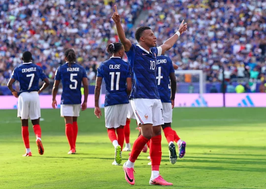Kylian Mbappe celebrating during France match Kylian Mbappe celebrating during France match