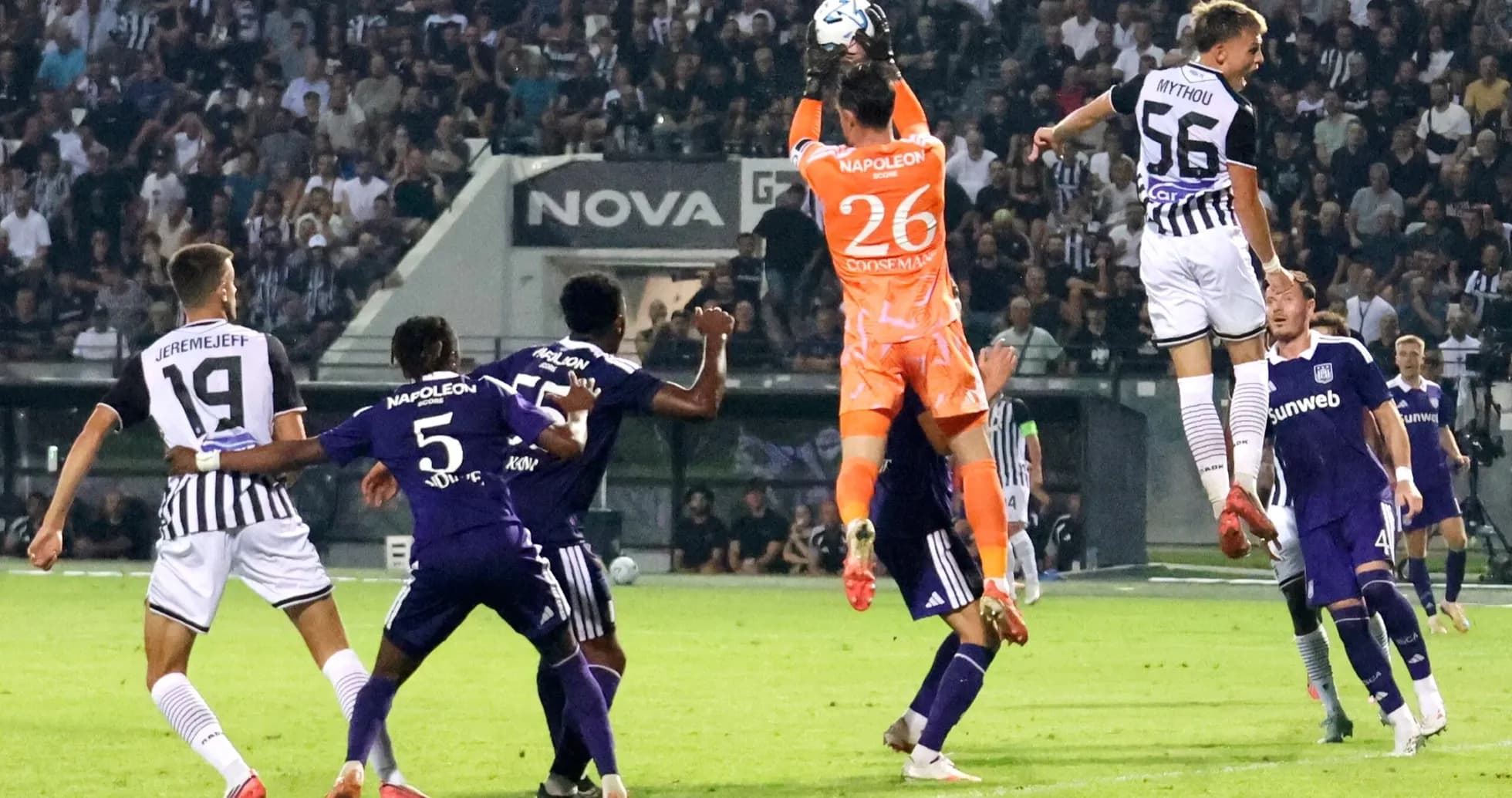 Goalkeeper catching ball during Anderlecht match Goalkeeper catching ball during Anderlecht match