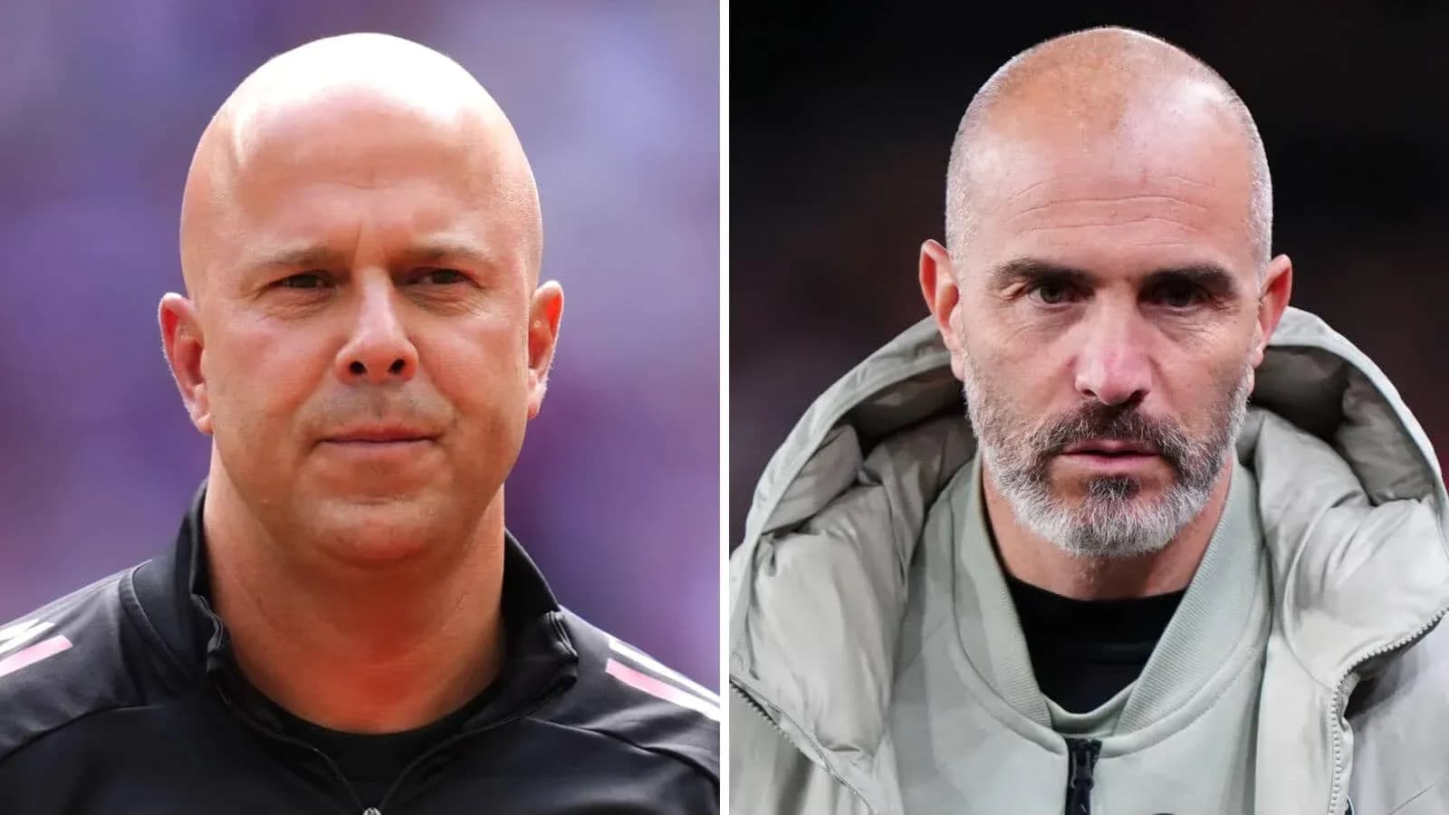 Two football coaches posing for a split image Two football coaches posing for a split image