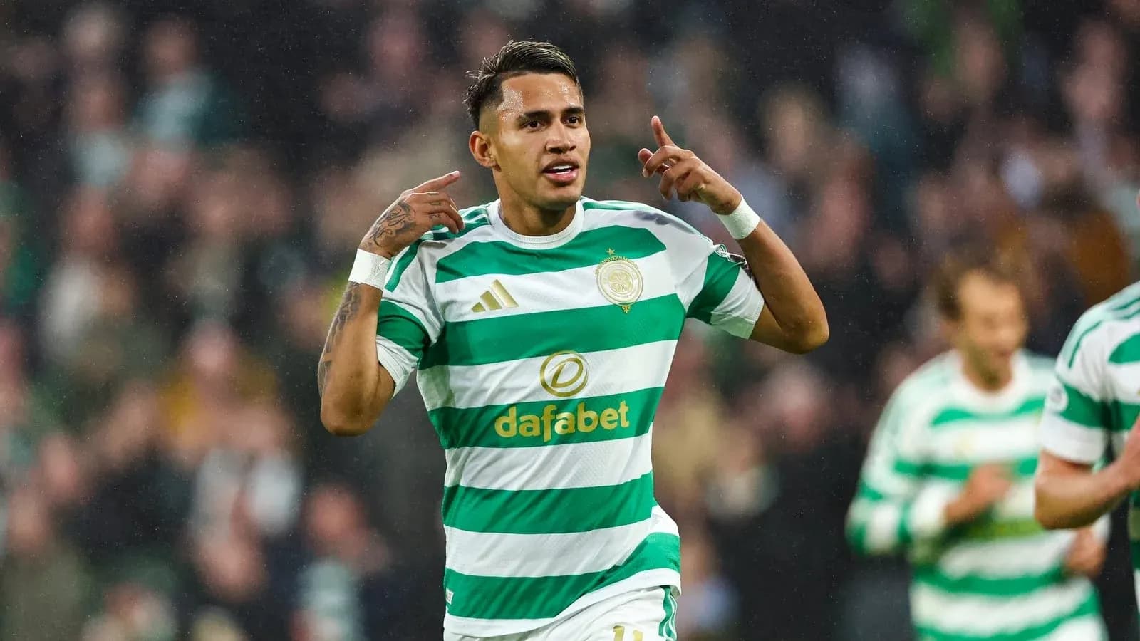 Player celebrating a goal in Celtic's home match Player celebrating a goal in Celtic's home match