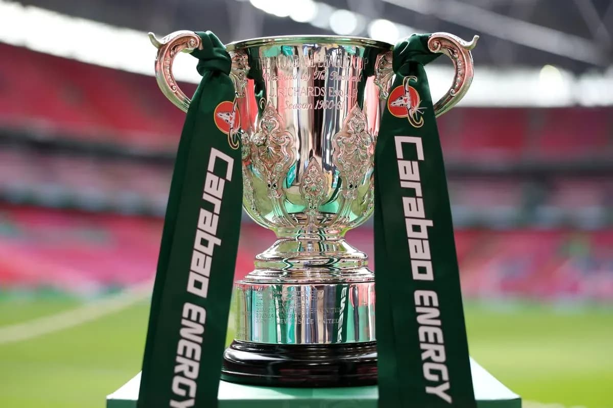 Carabao Cup trophy displayed at stadium Carabao Cup trophy displayed at stadium